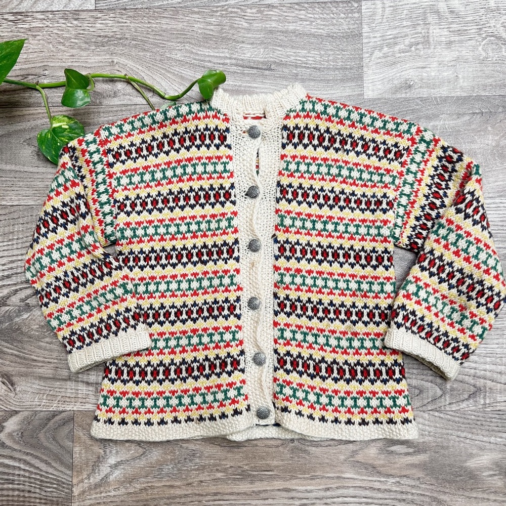 Vintage Wool Fair Isle Nordic Kids Cardigan Sweater - Picture 1 of 5
